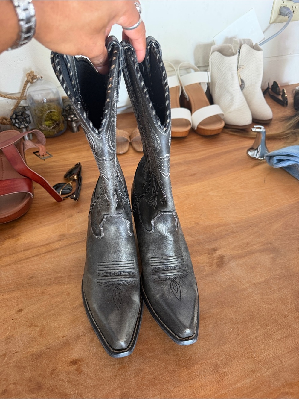 Durango Black Western Lace-Up Pointed-Toe Boots